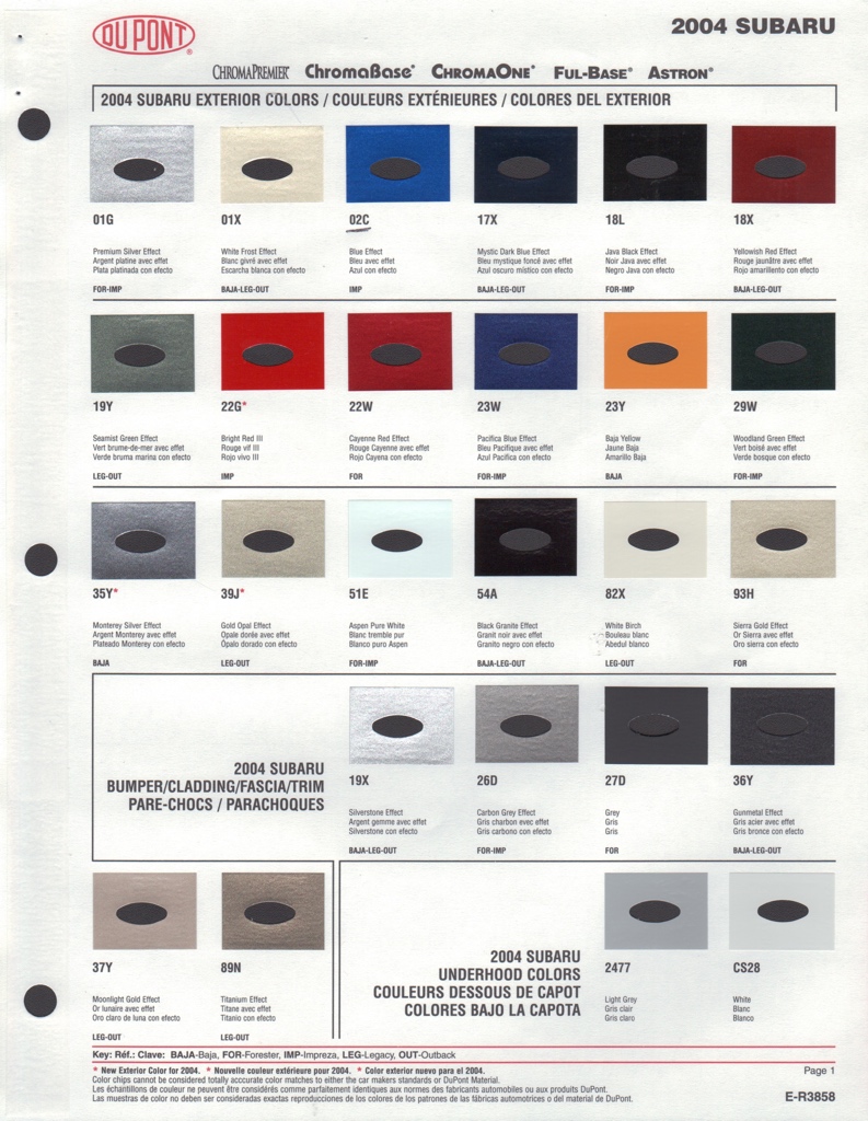 2004 Subaru Paint Charts DuPont 1
